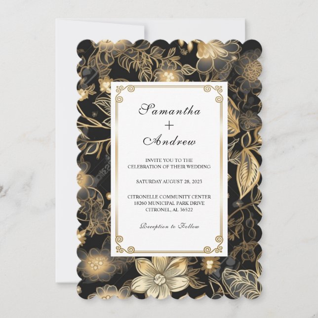 Customisable Black And Gold Wedding Invitation (Front)