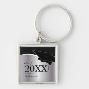Customisable Black and Silver Graduation Keychain