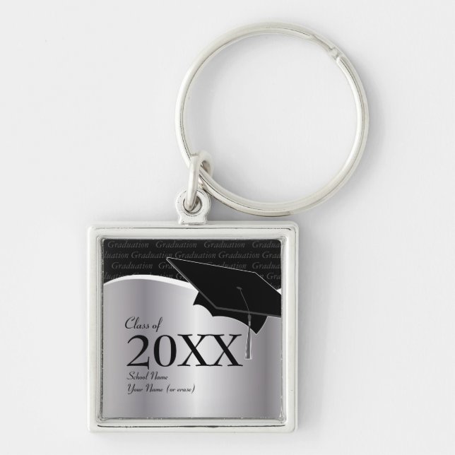 Customisable Black and Silver Graduation Keychain (Front)