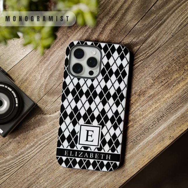 Customisable Black And White Argyle Pattern iPhone Case (Creator Uploaded)