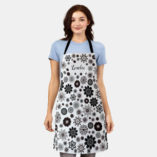 Customisable Black and White Boho Mandala Flowers  Apron