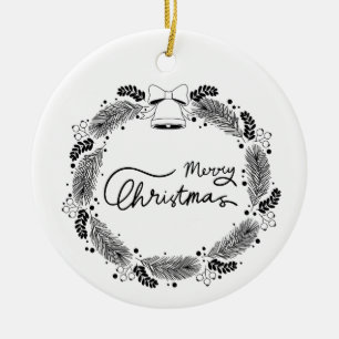 Customisable Black and White Holiday Entertaining Ceramic Ornament