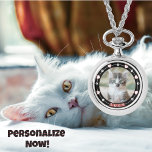 Customisable Black and White Pet Photo and Name Watch<br><div class="desc">Elevate the bond you share with your beloved pet with our Customisable Black and White Pet Photo and Name Watch. Celebrate the unique connection you have with your furry companion by customising this elegant timepiece. Imprinted with a charming paw print design and adorned with a sweet expression and with your...</div>