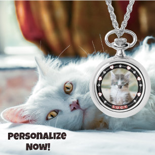 Customisable Black and White Pet Photo and Name Watch