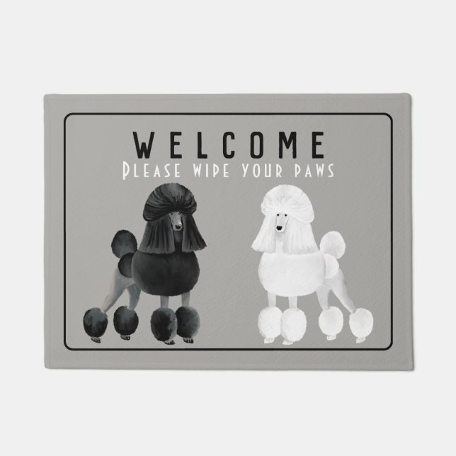 Customisable Black and White Poodle Doormat (Front)