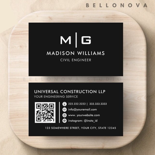 Customisable Black and White Professional  Business Card (Customizable Black and White Professional Business Card)