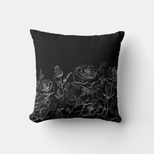 Customisable Black and White Roses Throw Pillow