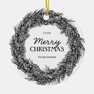Customisable Black and White Wreath Photo Ornament