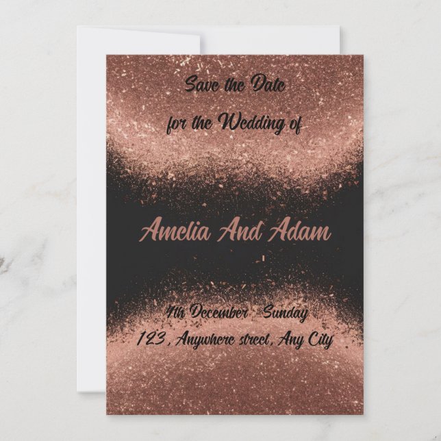 Customisable Black background rose gold Invitation (Front)