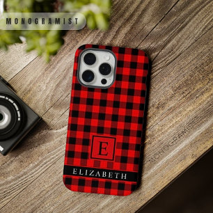 Customisable Black Bright Red Chequered Pattern iPhone 15 Pro Max Case