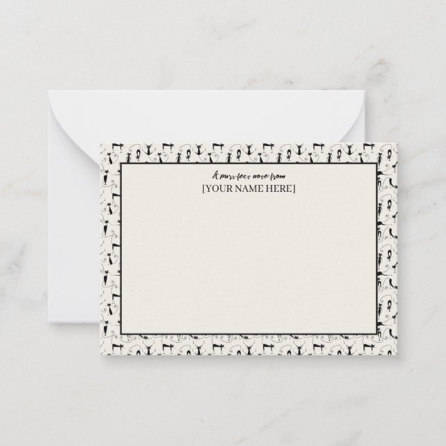 Customisable Black & Cream Chic Stationery Cat Card (Front)