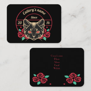 Customisable Black Floral Cattery Business Card