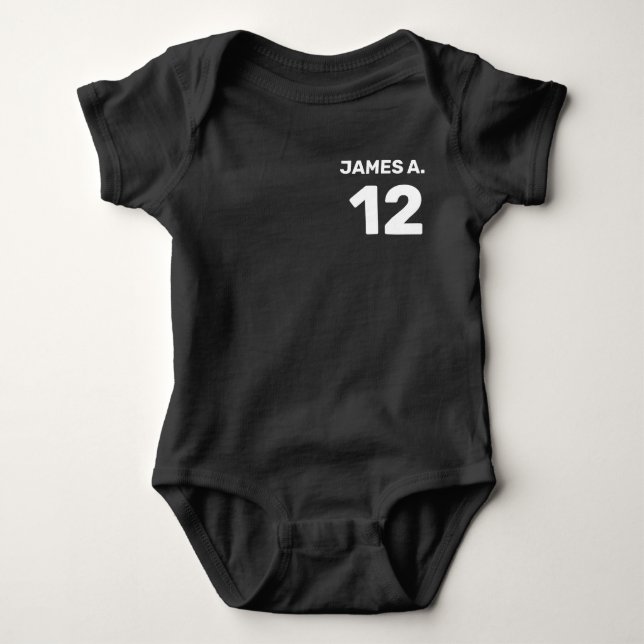 Customisable black (front left & back design) baby bodysuit (Front)