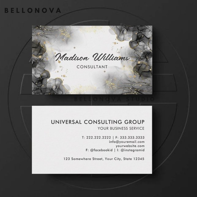Customisable Black Gold White Grey  Professional Business Card (Customizable Black Gold White Grey Professional Business Card)
