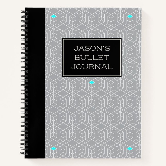 Customisable Black & Grey Geometric Bullet Journal (Front)