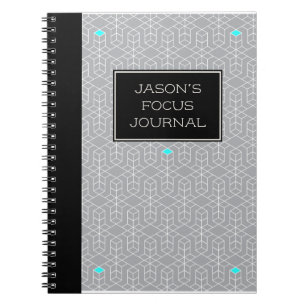 Customisable Black & Grey Geometric Focus Notebook