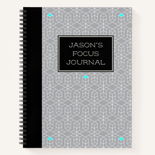 Customisable Black & Grey Geometric Focus Notebook (Front)