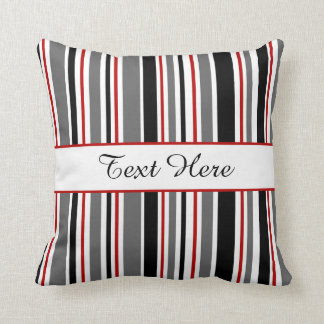 Customisable Black, Grey, Red, White, Stripes Cushion