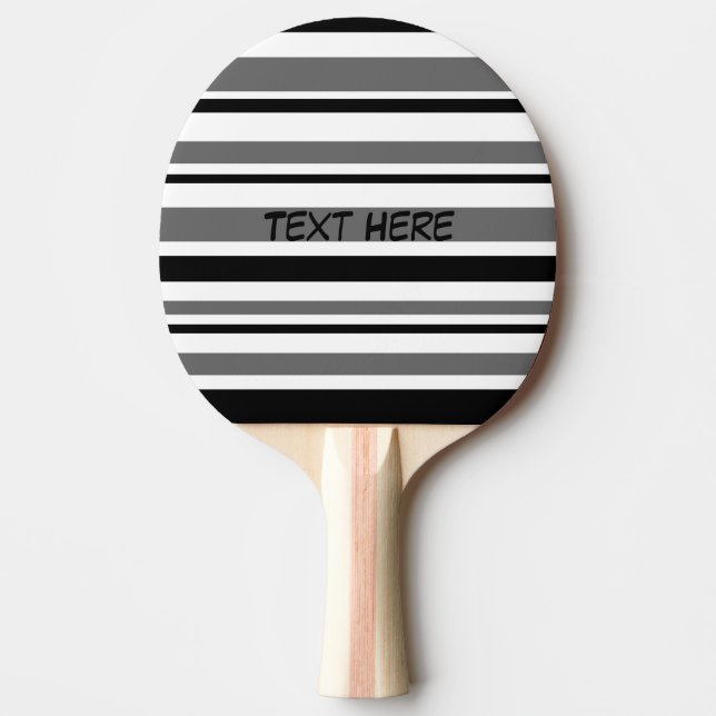 Customisable Black, Grey, White Stripes Ping Pong Paddle (Front)