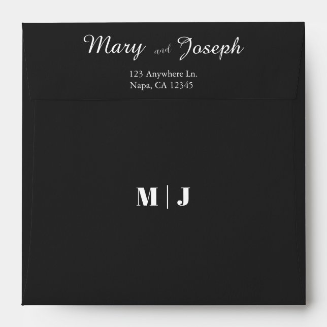 Customisable Black Monogram Wedding Envelope (Back (Top Flap))