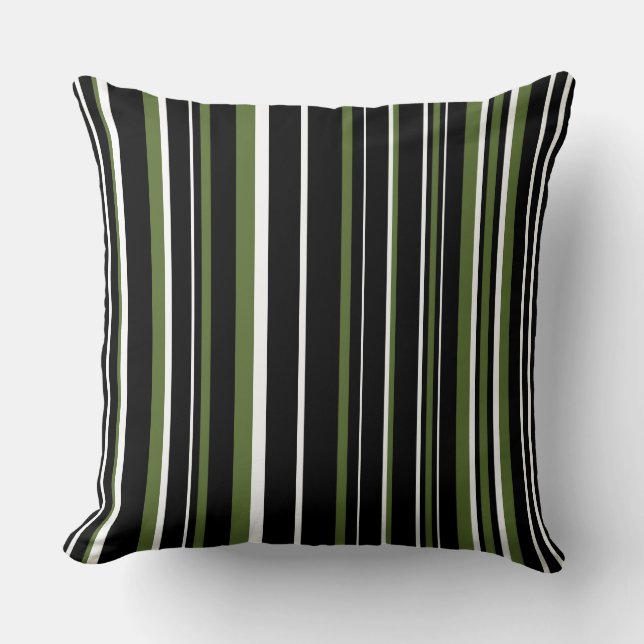 Customisable Black, Olive Green, & White Stripe Cushion (Front)