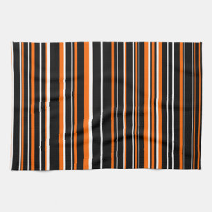 Customisable Black, Orange, & White Stripe Tea Towel