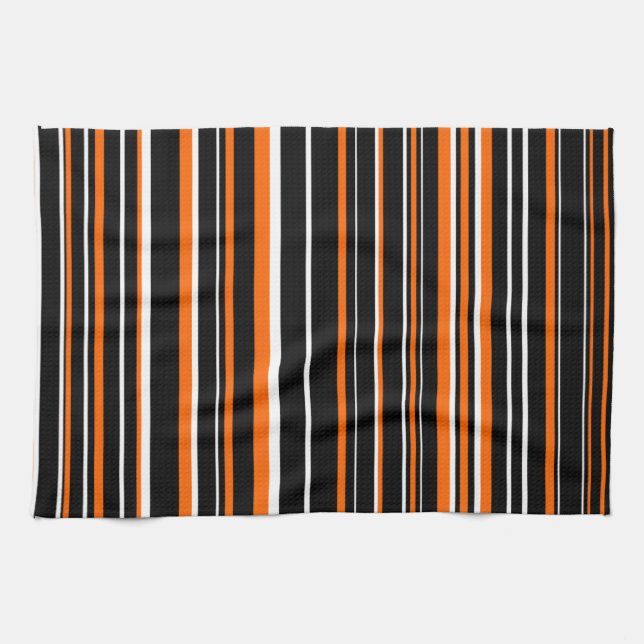 Customisable Black, Orange, & White Stripe Tea Towel (Horizontal)