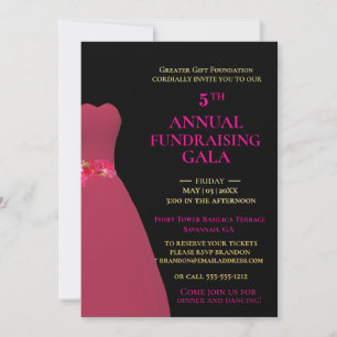 Customisable Black & Pink Annual Fundraising Gala  Invitation