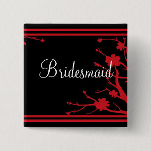 Customisable black red floral bridesmaid button