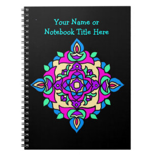 Customisable Black Spiral Notebook Rangoli Pattern