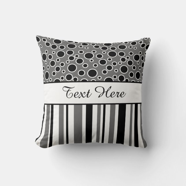 Customisable Black Stripes and Circles Cushion (Front)