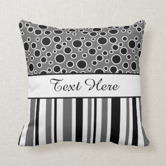 Customisable Black Stripes and Circles Cushion