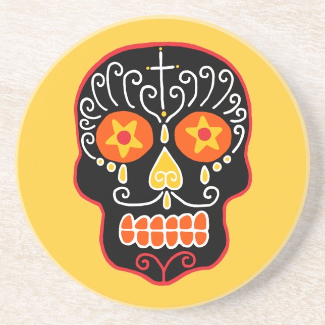 Customisable Black Sugar Skull Coaster (Front)