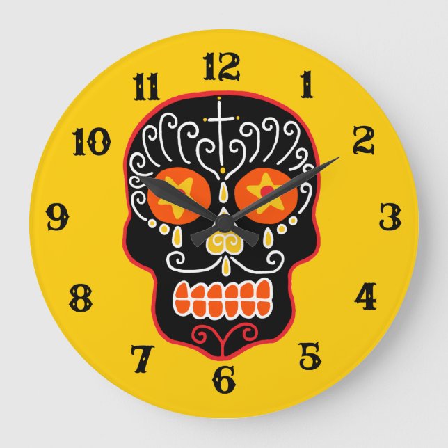 Customisable Black Sugar Skull Large Clock (Front)