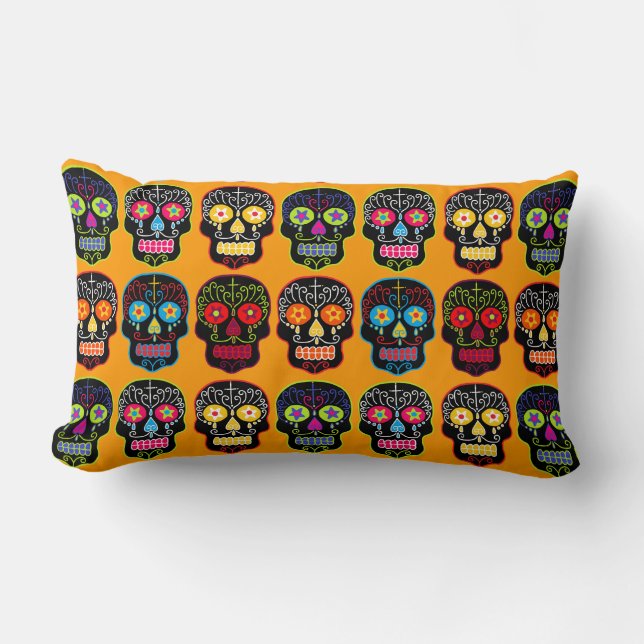 Customisable Black Sugar Skulls Lumbar Cushion (Front)