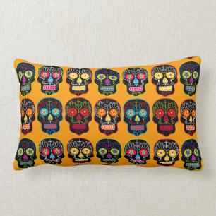 Customisable Black Sugar Skulls Lumbar Cushion