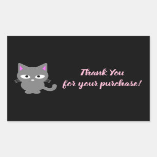 Customisable black Thank You sticker with grey cat