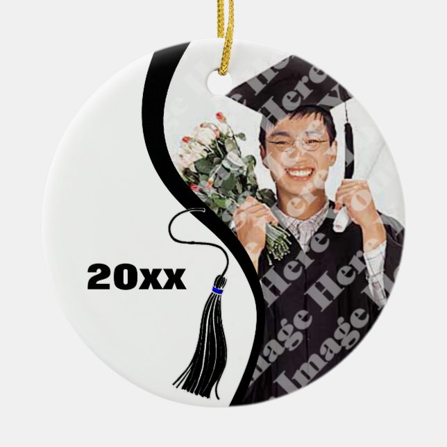 Customisable Black Wave Graduation Ornament (Front)
