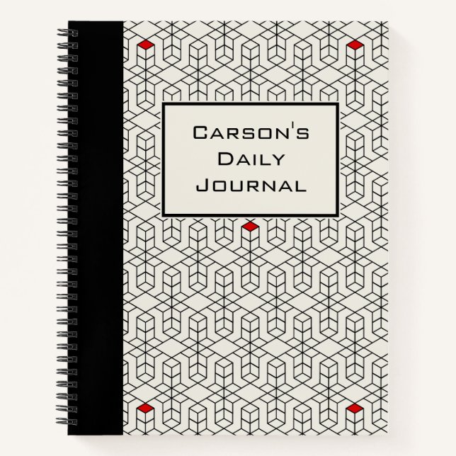 Customisable Black & White Geometric Trivia Notebook (Front)