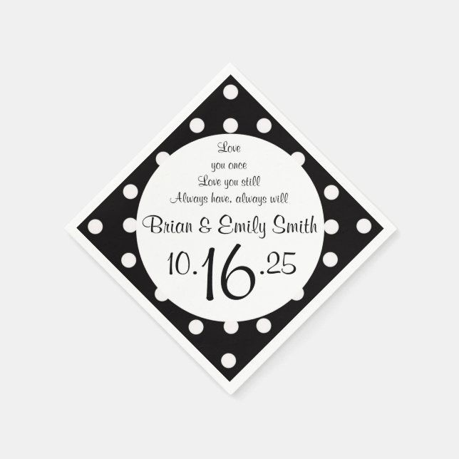 Customisable black white polka dot paper napkins (Corner)