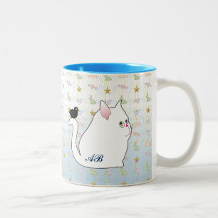 Customisable: Blackbird & fat black cat Two-Tone Coffee Mug