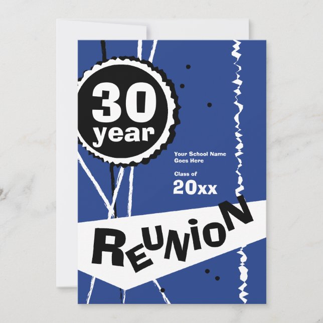 Customisable Blue 30 Year Class Reunion Invitation (Front)