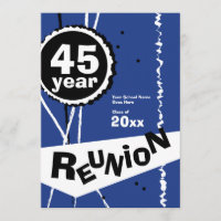 Customisable Blue 45 Year Class Reunion Invitation