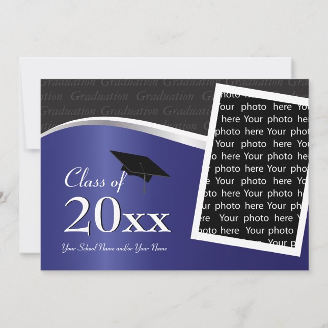 Customisable Blue and Black Graduation Invitation (Front)