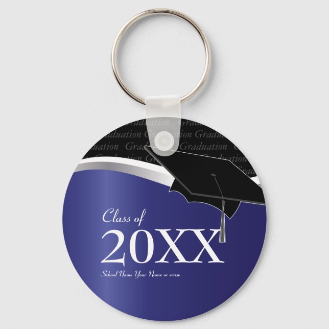 Customisable Blue and Black Graduation Keychain (Front)