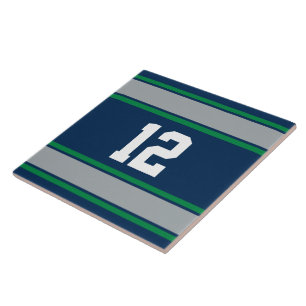 Customisable Blue and Green Sports Stripes Ceramic Tile