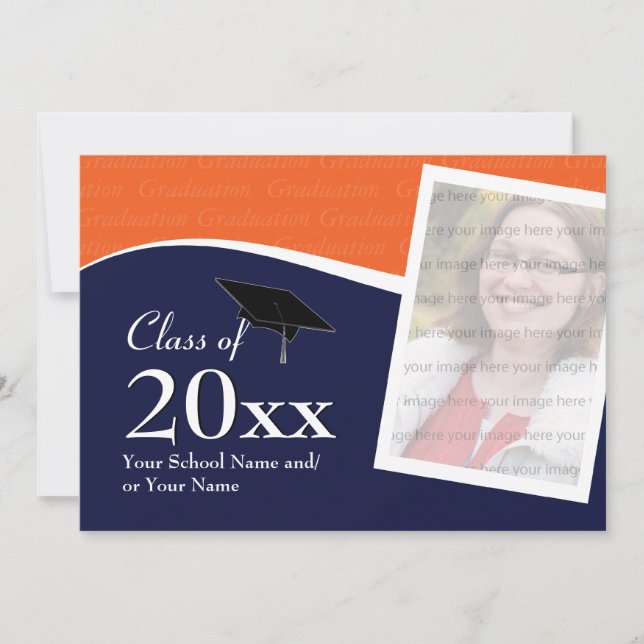 Customisable Blue and Orange Graduation Invitation (Front)