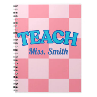 Customisable Blue and PinCheckered Teacher Planner Notebook