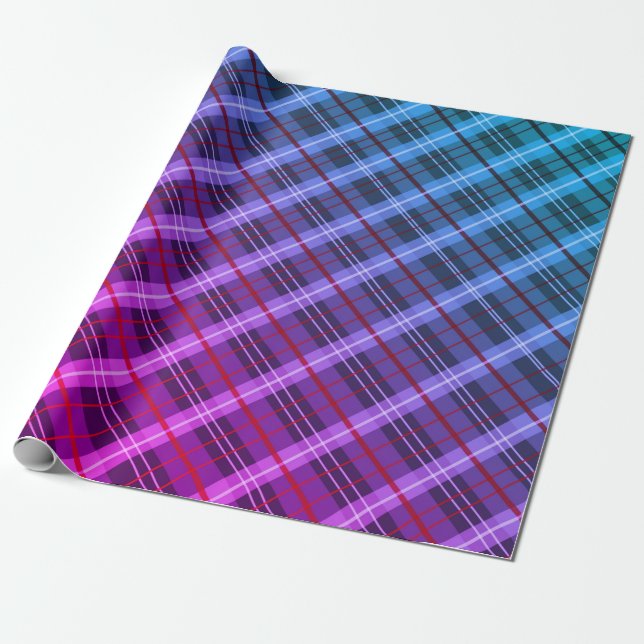 Customisable Blue and Purple Plaid Wrapping Paper (Unrolled)
