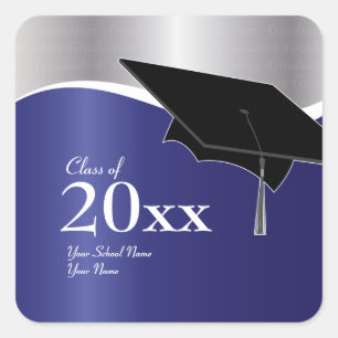 Customisable Blue and Silver Graduation Sticker